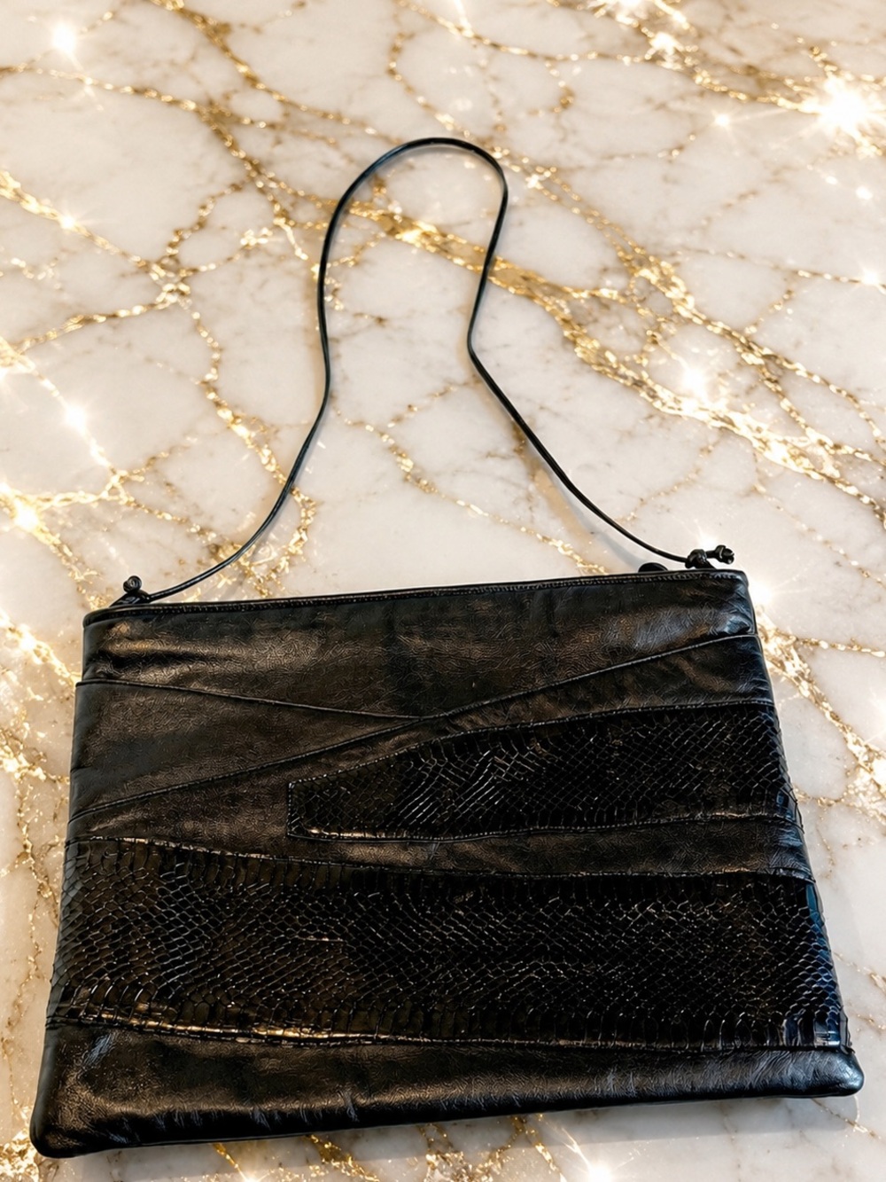 Paola del Lungo for Renora Vintage Black Leather & Snakeskin Clutch/Shoulder Bag